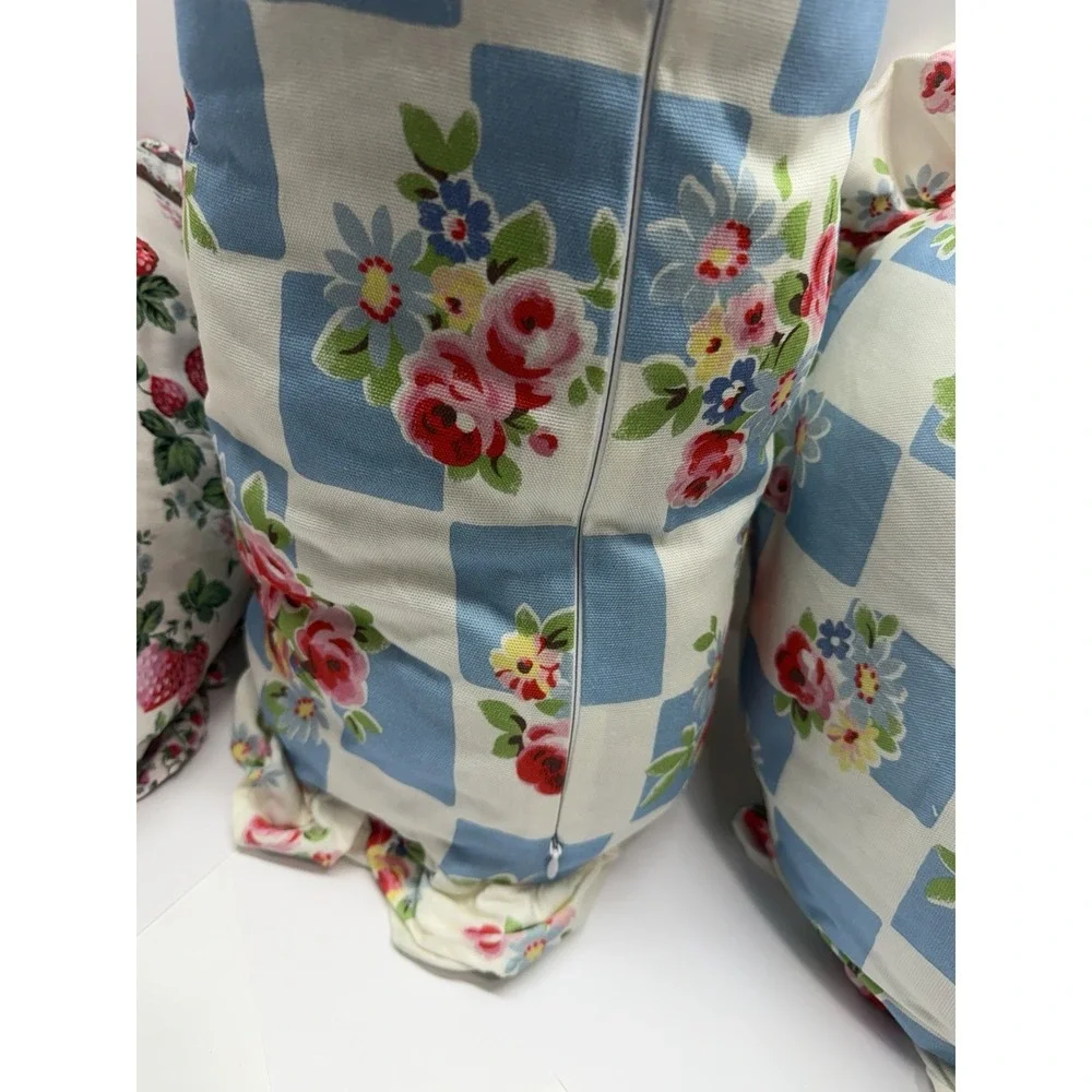 Cath Kidston Of London Pillow Set of 3- Floral Blue Check Rose & Strawberry